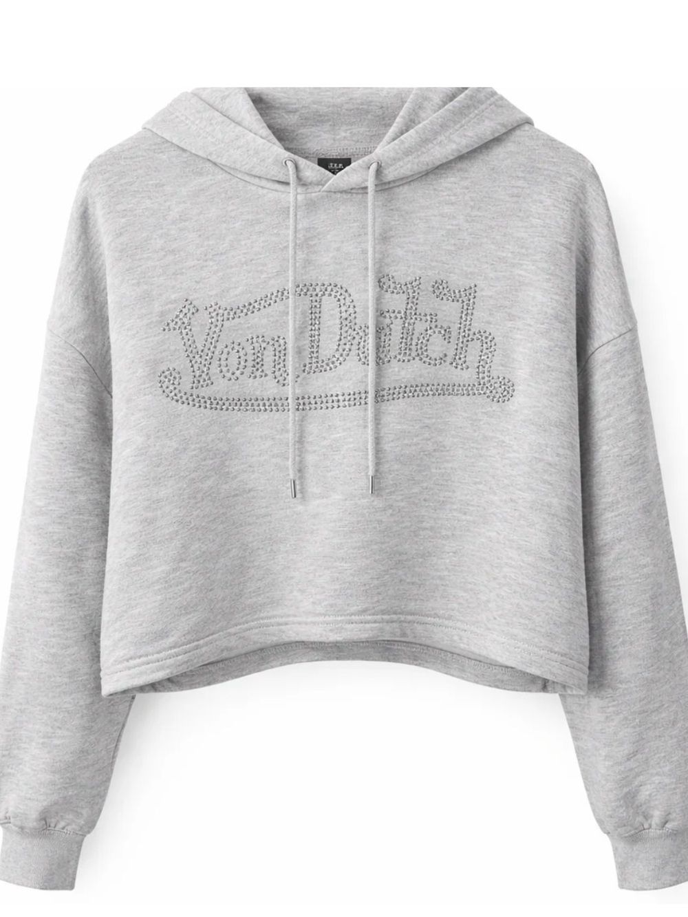 Von Dutch Light Gray Cropped Hoodie with Studded Logo - Picture 2 of 5
